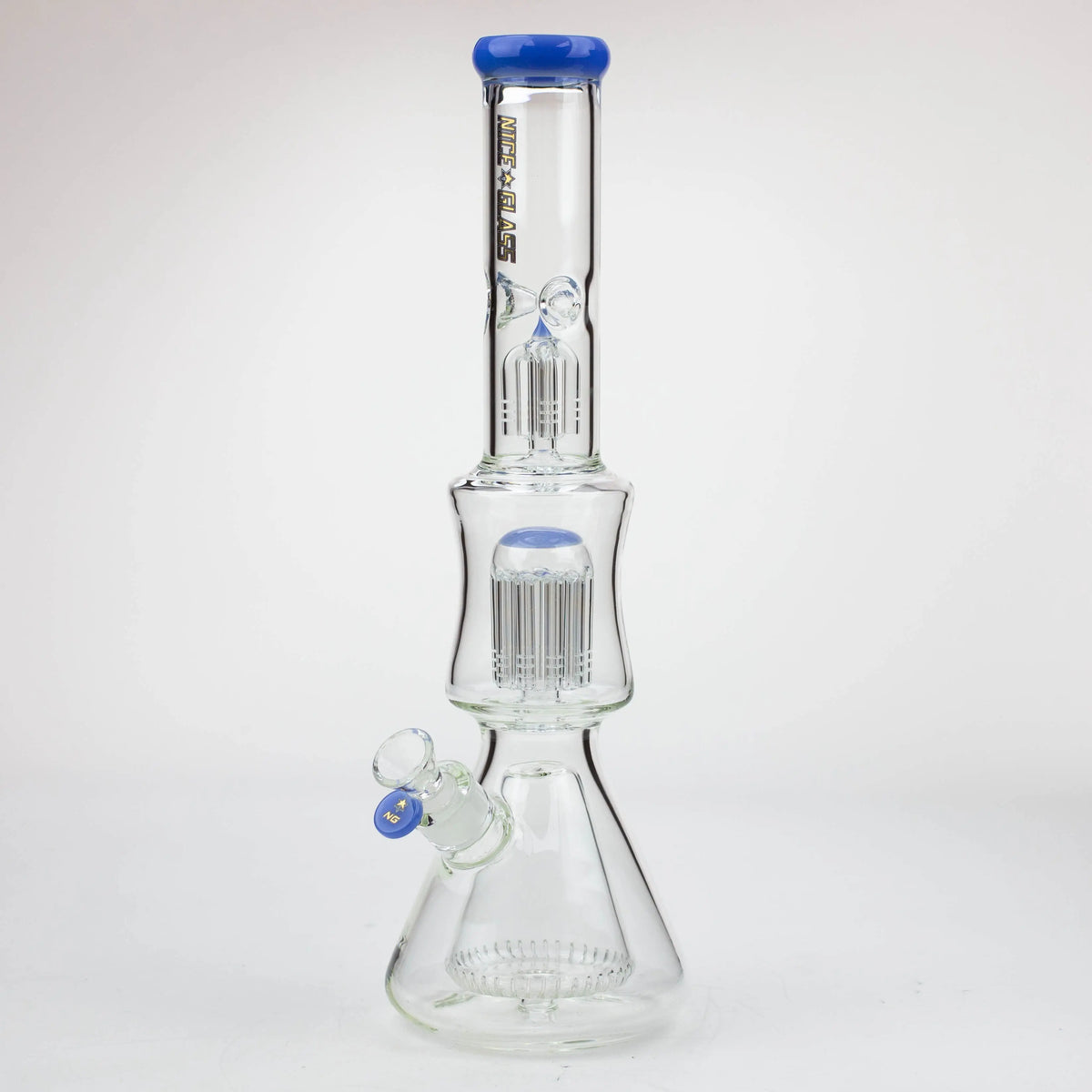 17 Inch Cone to Double Tree Perc Beaker Bong in Light Blue by Nice Glass