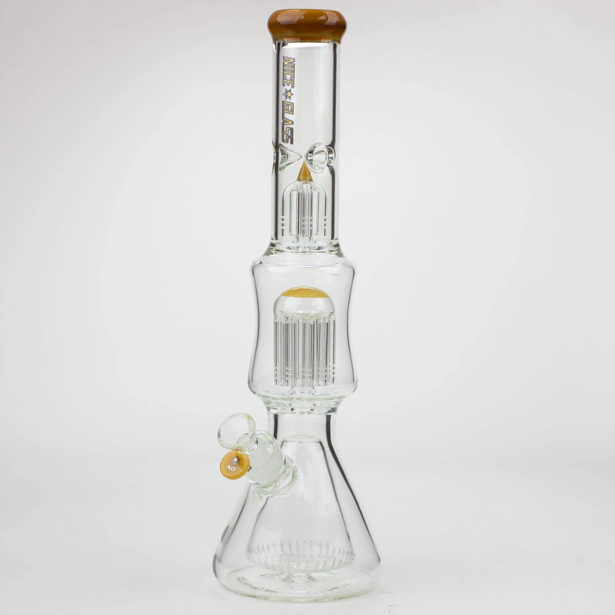 17 Inch Cone to Double Tree Perc Beaker Bong in Yellow by Nice Glass