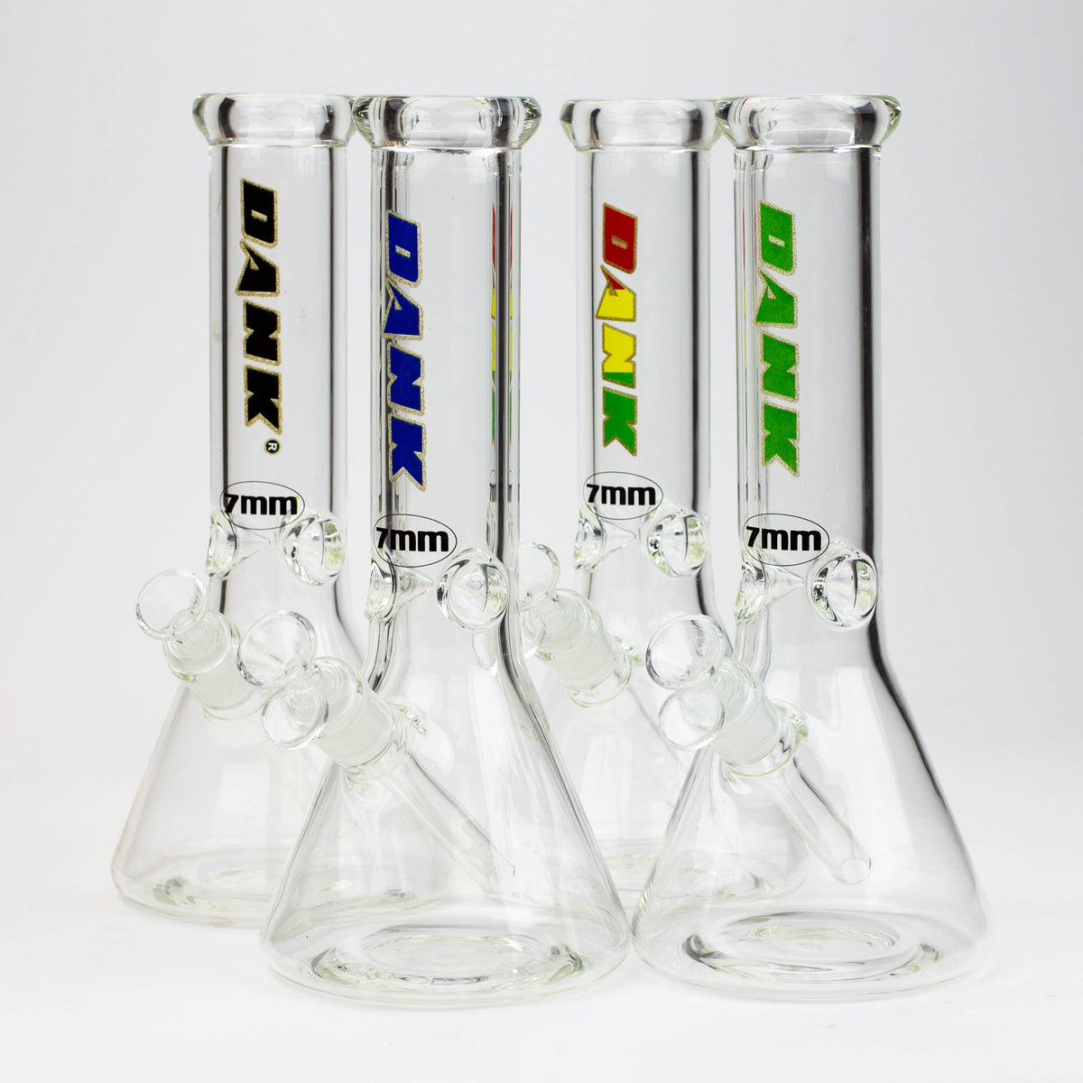 Four 12 Inch Glass Pyramid Beaker Bongs from DANK