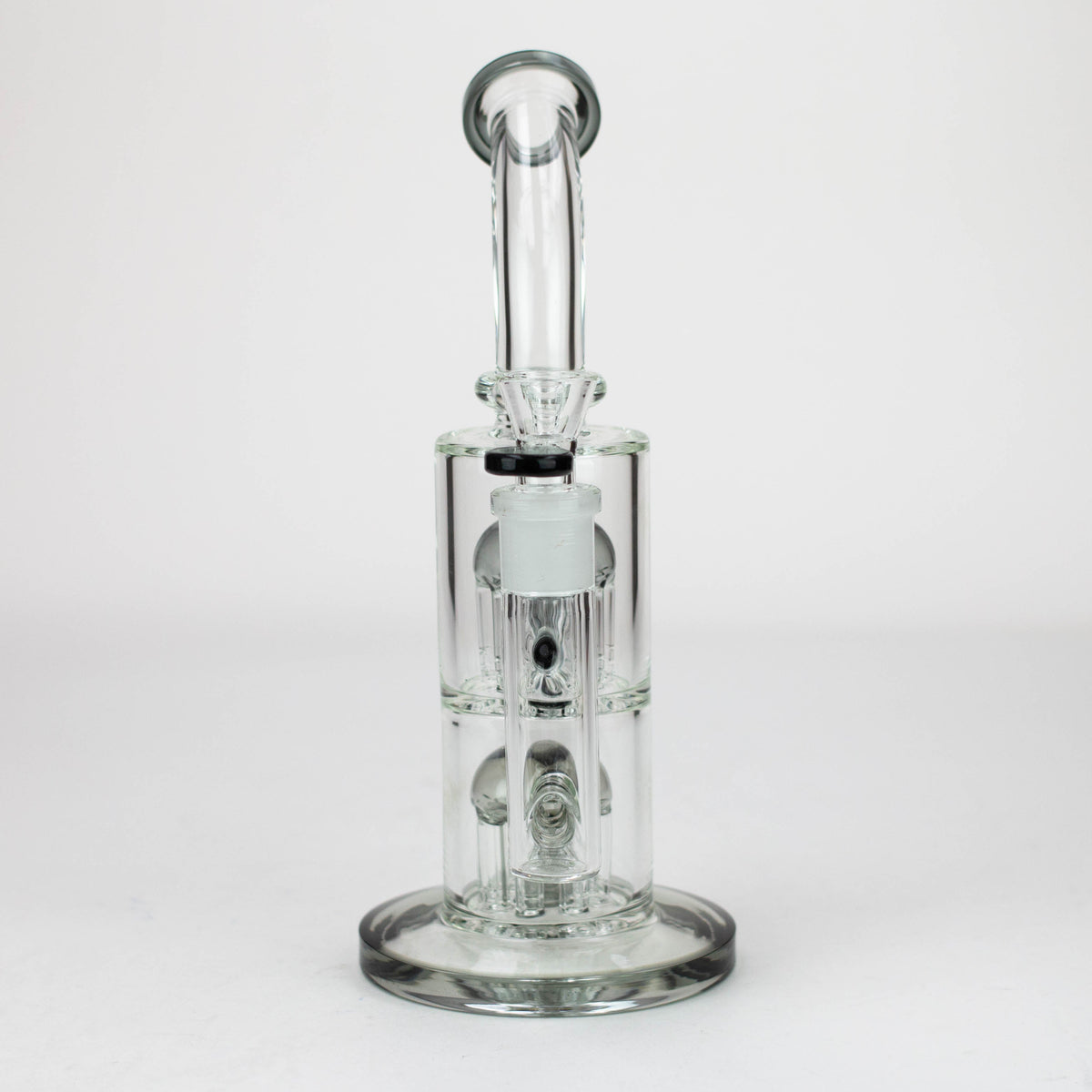 Front View of the 10 Inch Dual 8-Arm Perc Mini Bubbler Bong