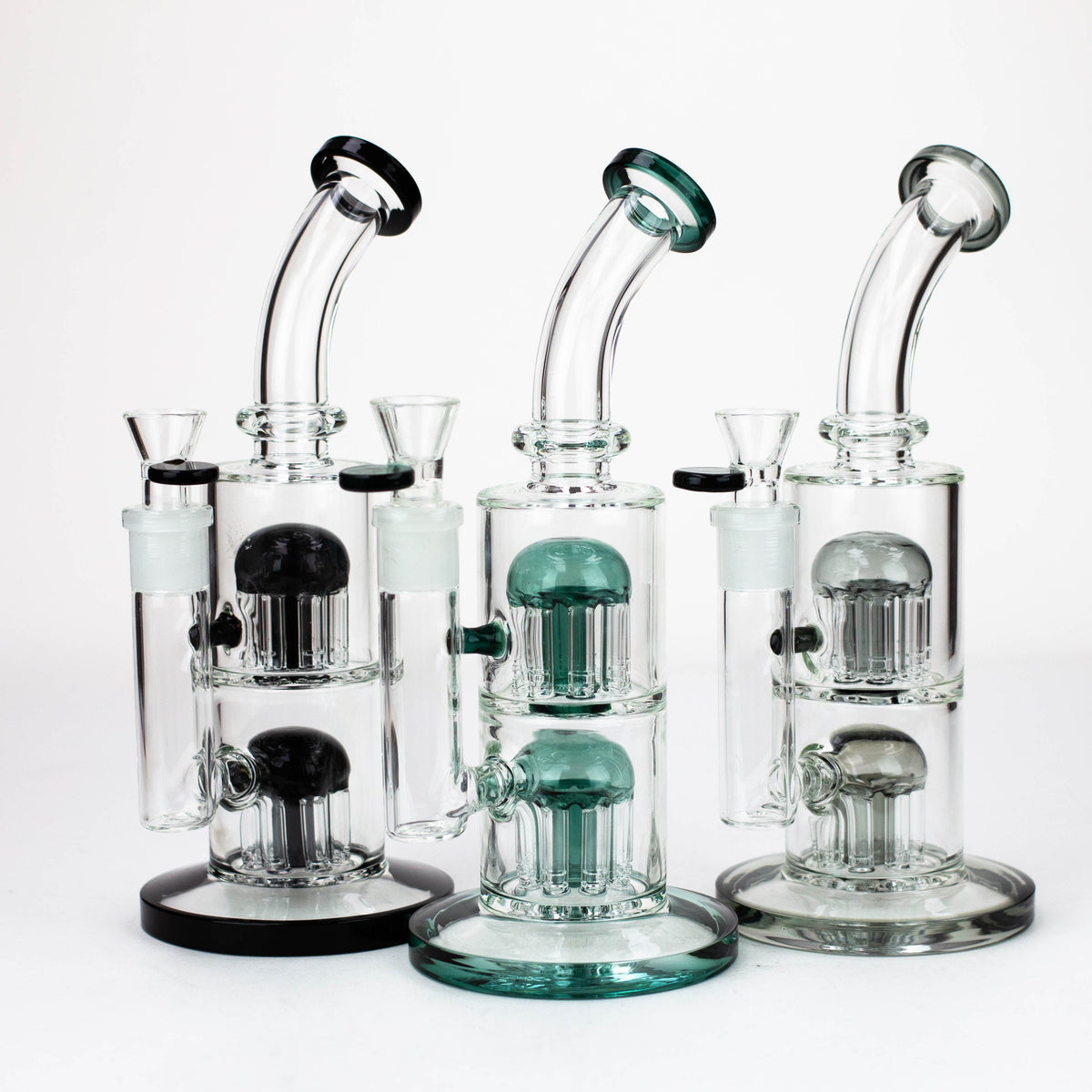 Three 10 Inch Dual 8-Arm Perc Mini Bubbler Bongs