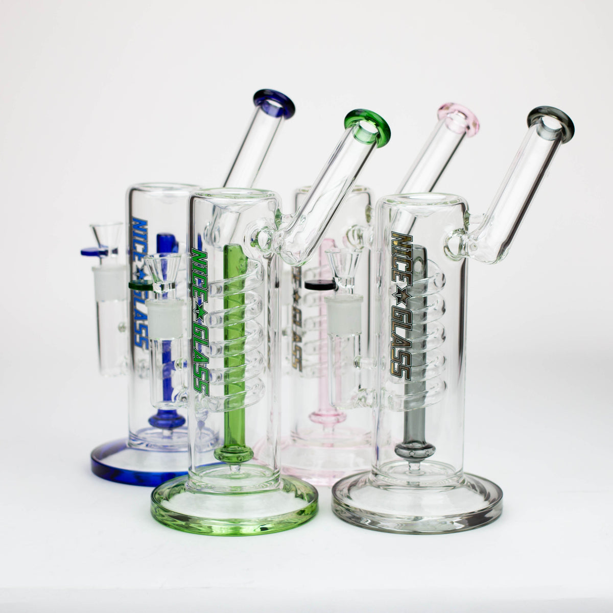 Four Nice Glass 10.5 inch Spiral Perc Bongs