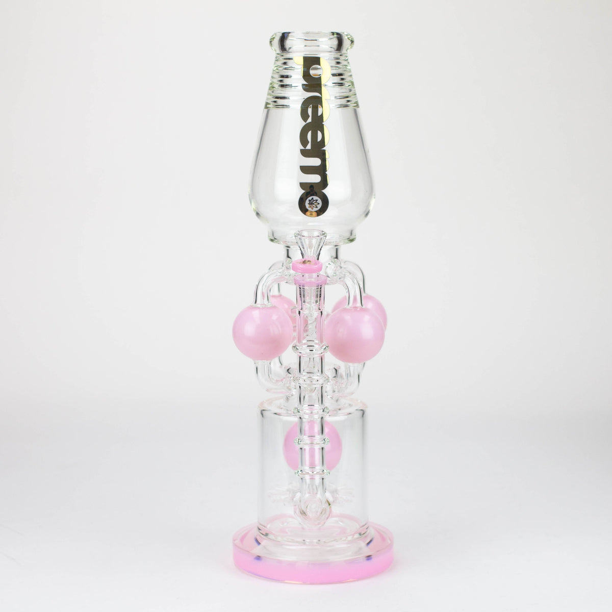 Front View of the preemo - 16 inch Sprocket Perc Recycler Bong in Pink