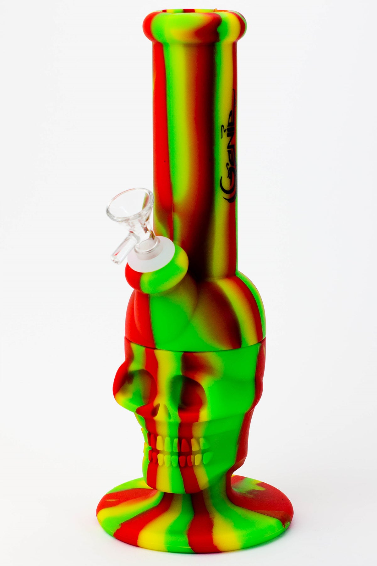 11" Silicone Skull Bong from GENIE in RASTA