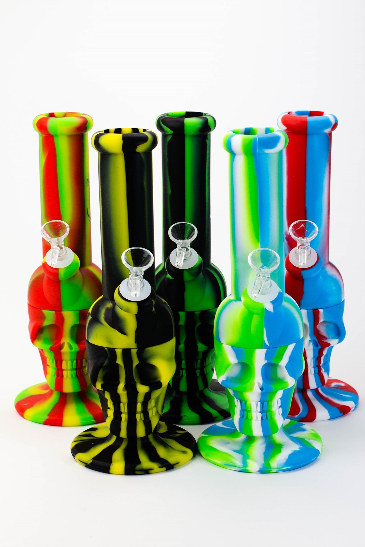 Five 11" Silicone Skull Bongs from GENIE