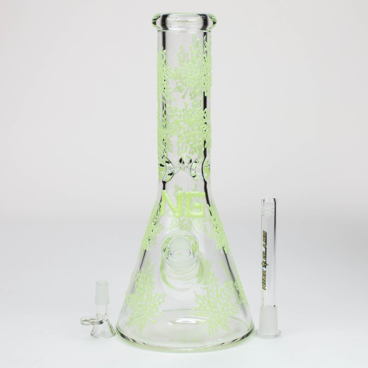 Nice Glass 13-Inch Glow In The Dark Beaker Bong with bowl piece and downstem