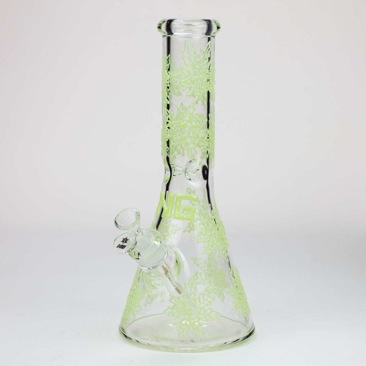 Nice Glass 13-Inch Glow In The Dark Beaker Bong with Cannabis Leaf Pattern