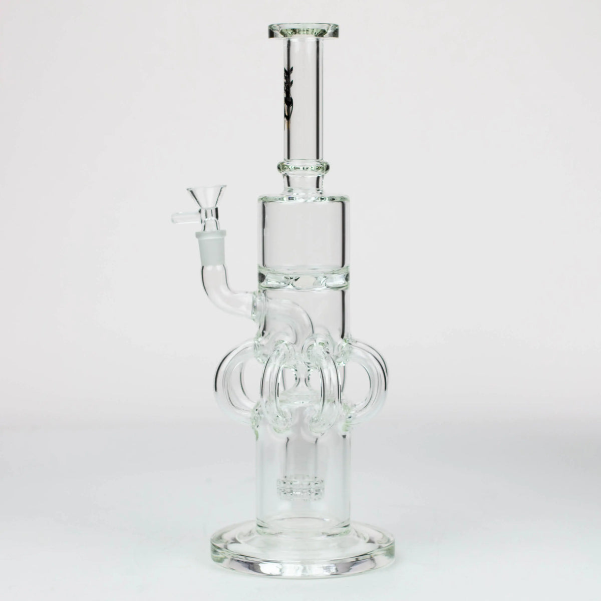 Side View of the H2O 15-Inch Cyclone Diffuser Recycler Bongwith showerhead perc