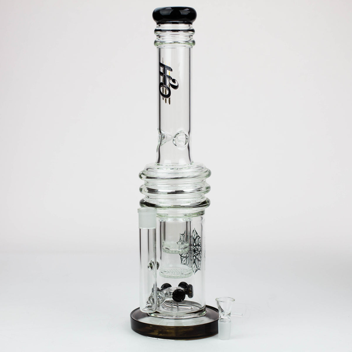 Side view of the H2O 17 inch Double Layer Honeycomb Bong in Black