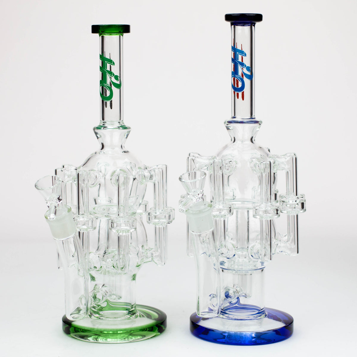 Two H2O Tentacle Recycler Bongs in Green And Blue