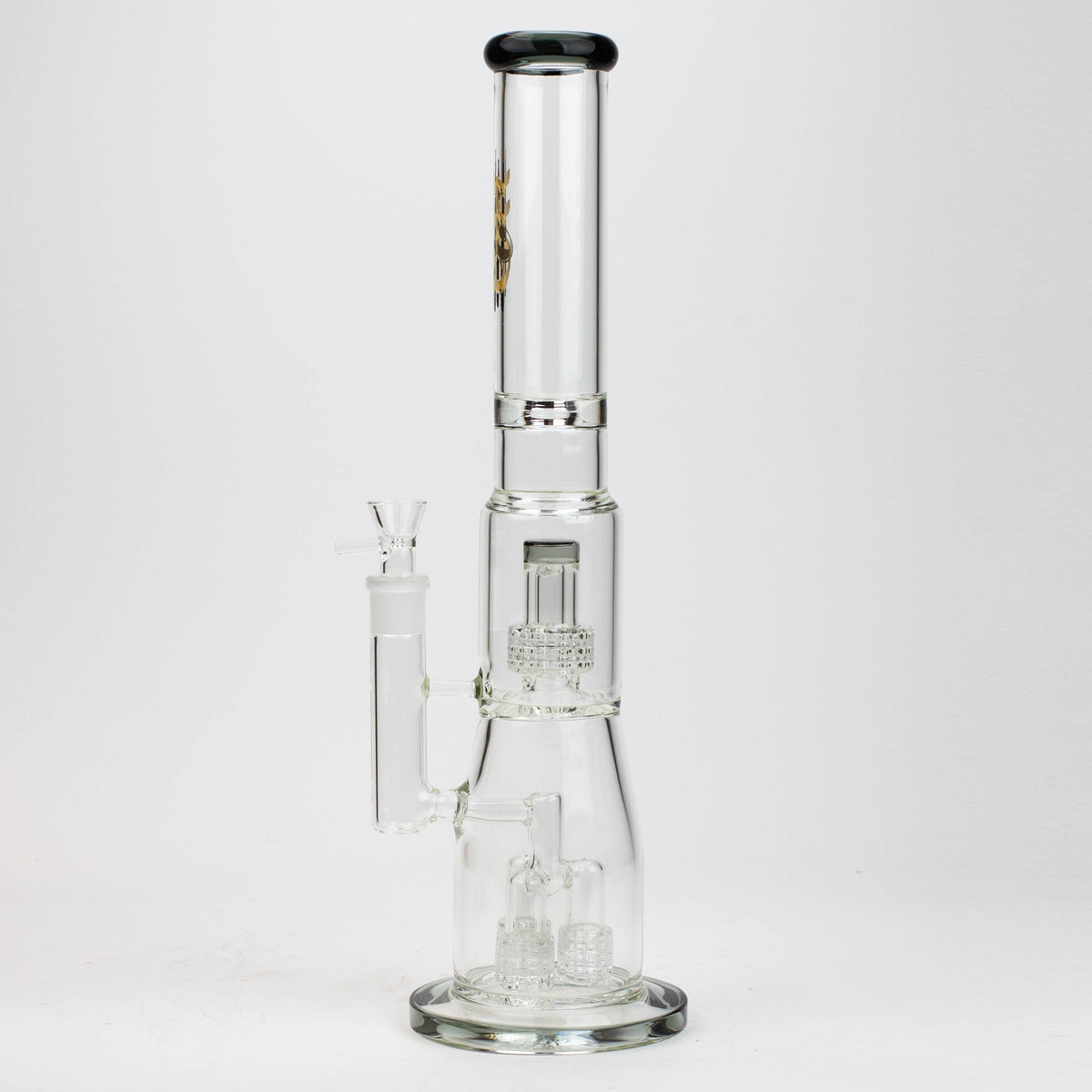 Side View of the H2O 17 inch showerhead perc bong with triple water diffuser