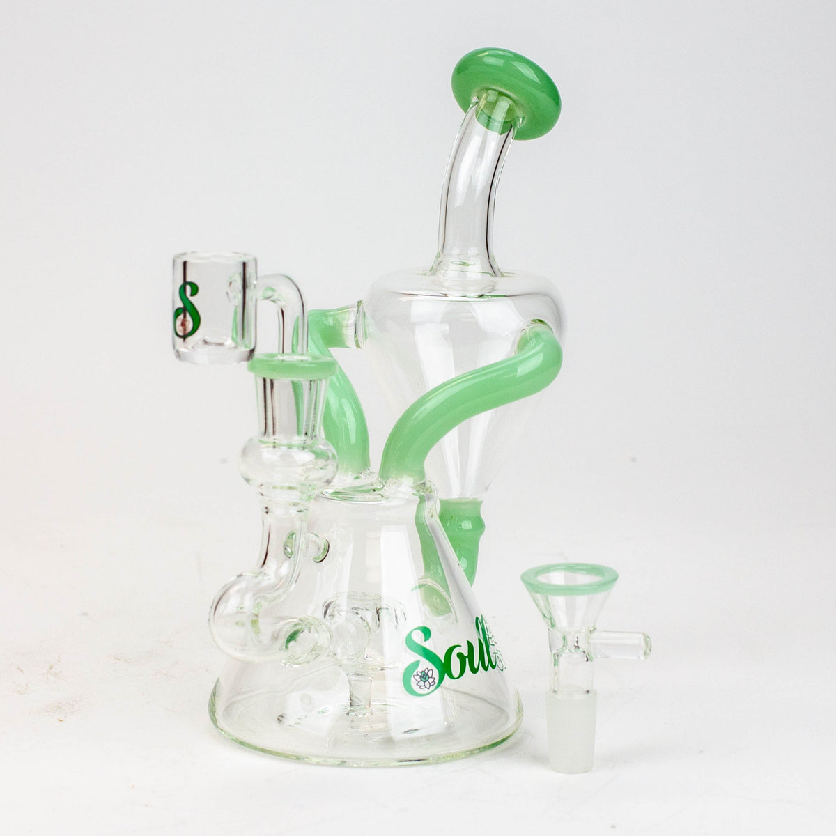 8 inch SOUL Glass 2-in-1 Recycler Dab Rig Hybrid with Quartz Banger and Bowl Piece