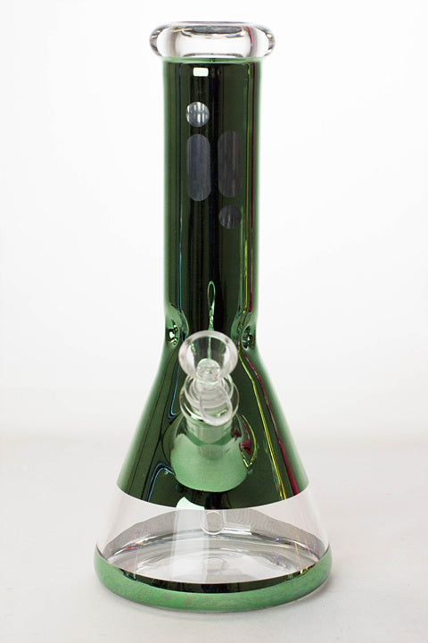 Front View of the Green 12 Inch Metallic Classic Beaker Bong from Infyniti Glass