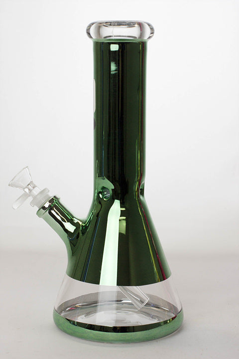 Side View of the 12 Inch Metallic Classic Green Beaker Bong from Infyniti Glass