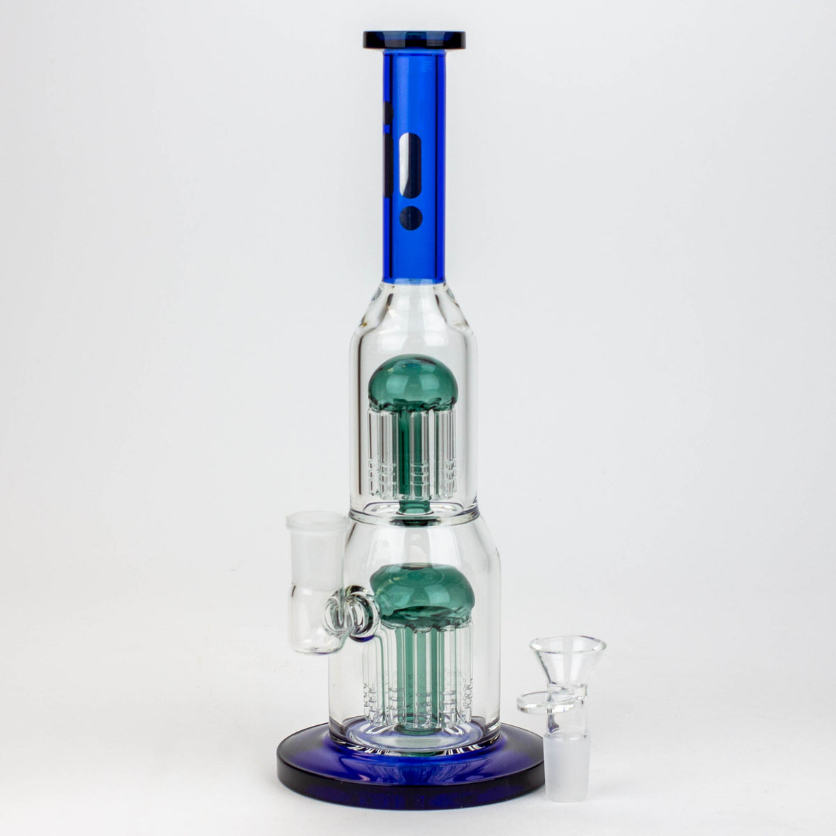 11 inch Double Perc Glass Bubbler Bong with herb bowl piece from Infyniti