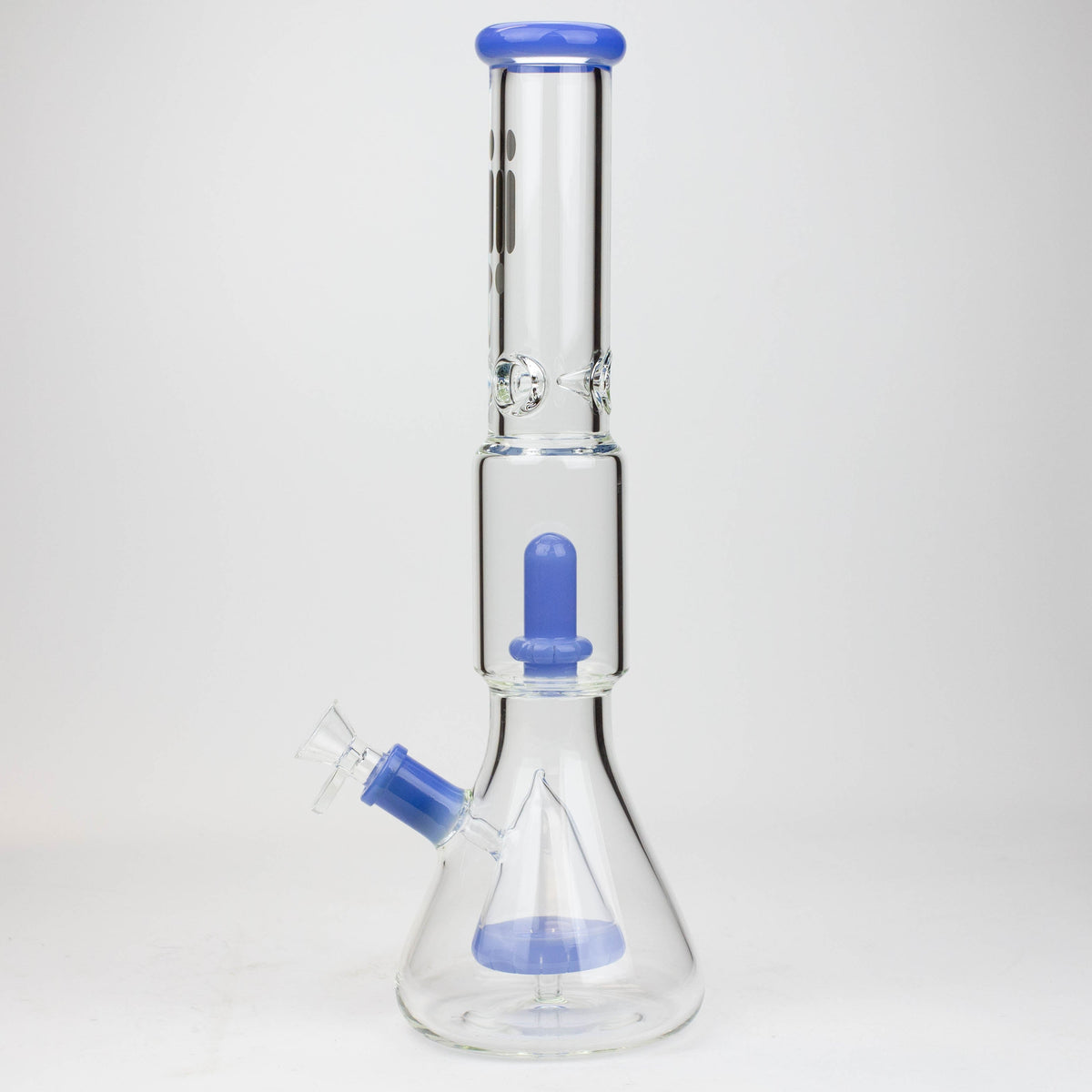 Side View of the Blue 16 Inch Showerhead Perc Bong With Cone Diffuser from Infyniti