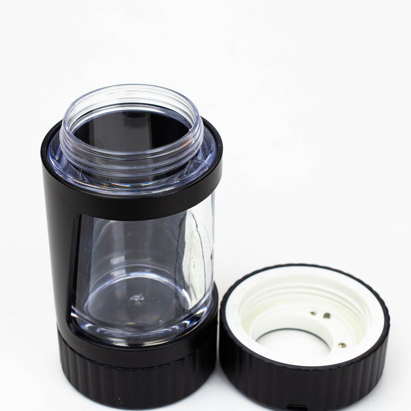 LED Stash Jar With Grinder And One Hitter in Black