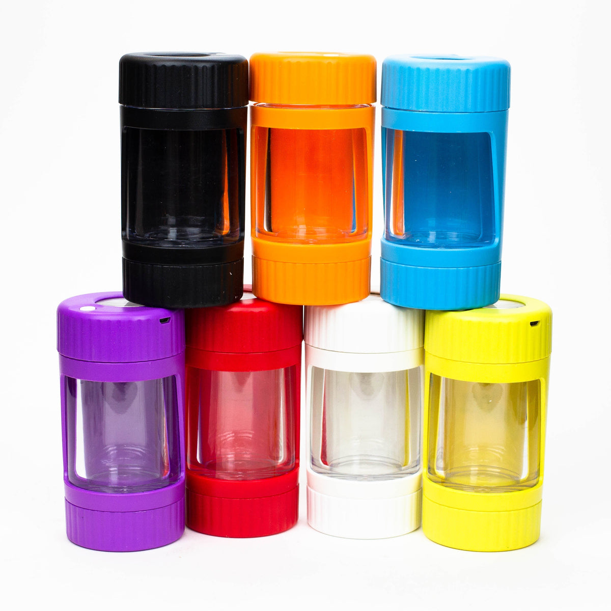 Seven Colored LED Stash Jars With Grinder And One Hitter