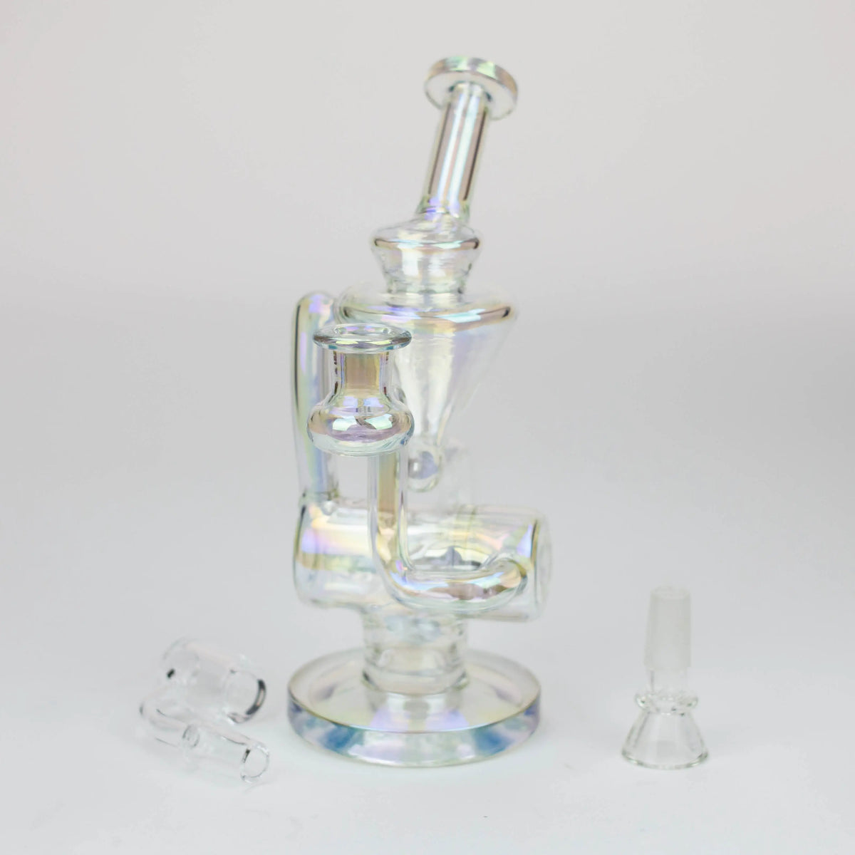 8-Inch Glass Recycler Dab Rig Hybrid with quartz banger and bowl piece