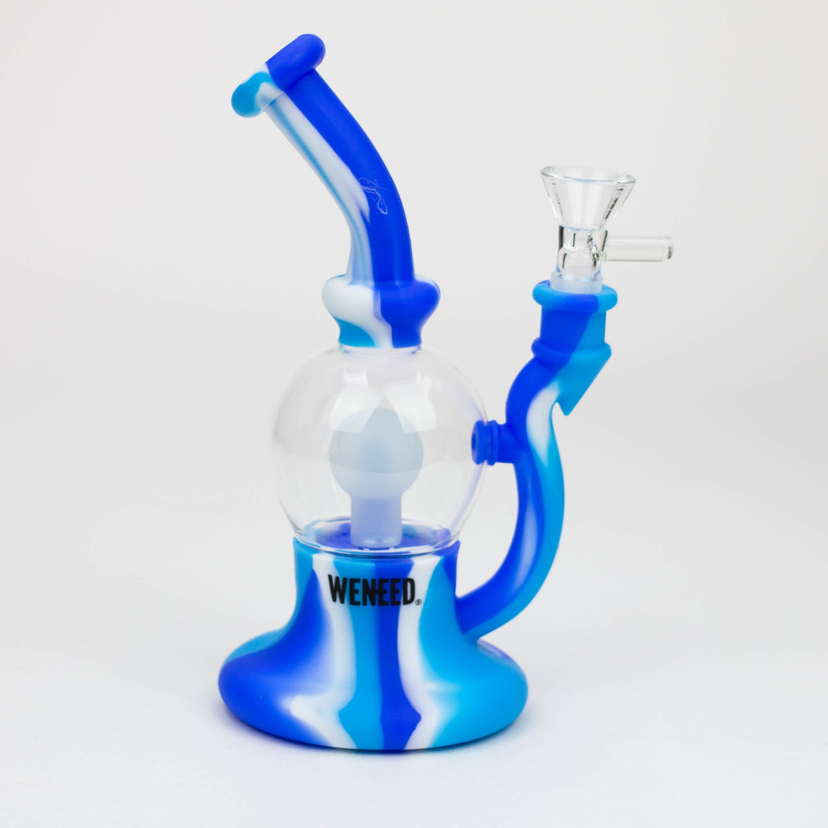 Side View of the 8 Inch Mini Silicone Bulb Bong from WENEED in Blue