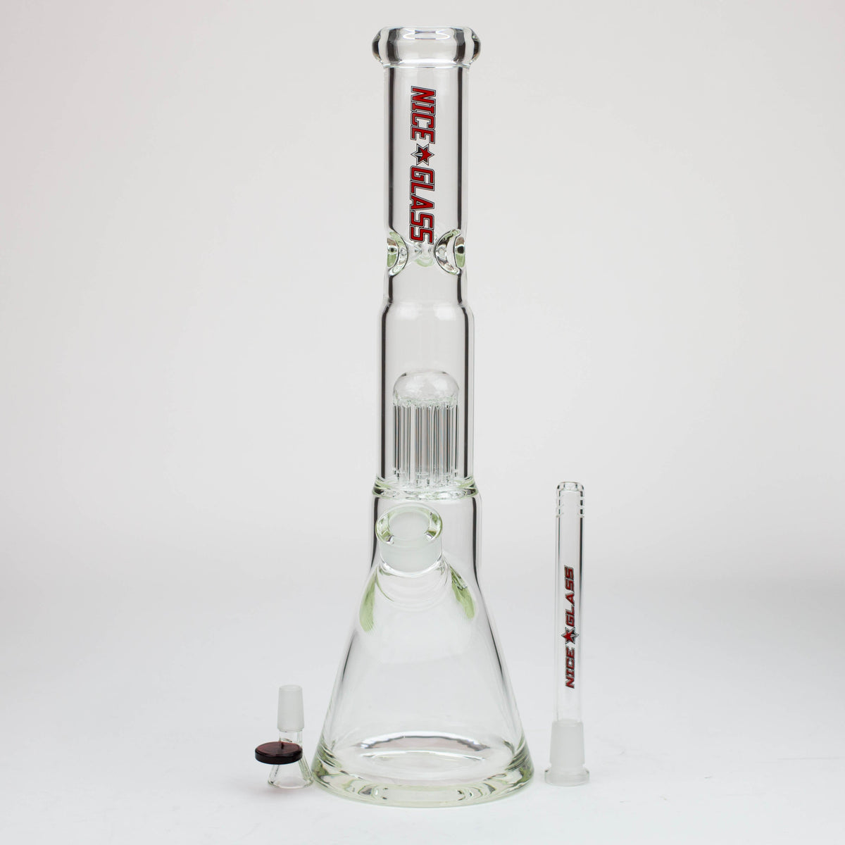 Nice Glass 8-Arm Tree Perc Beaker Bong with Downstem And Bowl Piece in Red