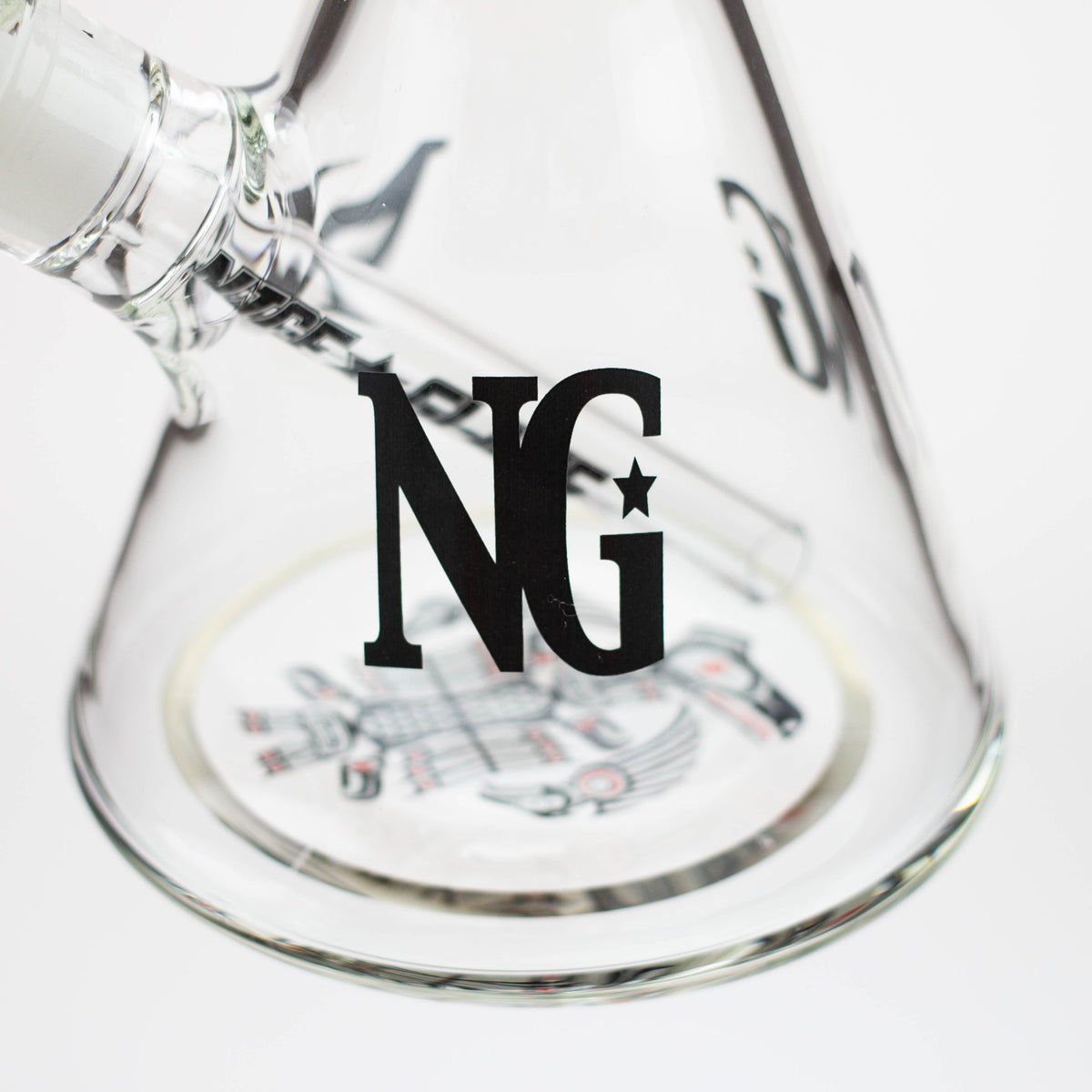 Glass Base with NG logo on the 18 Inch Aboriginal Totem Beaker Bong 