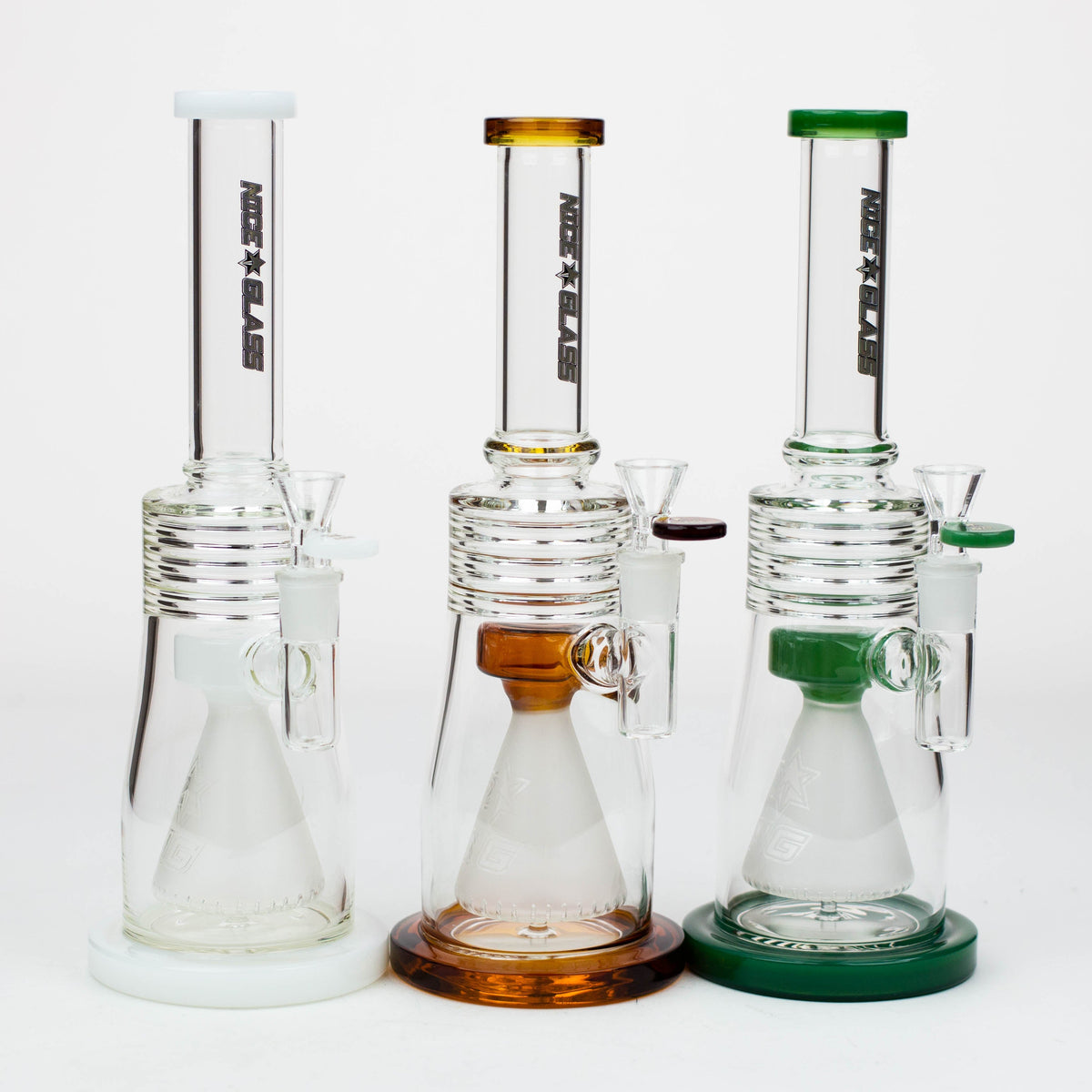 Three Nice Glass Frosted Cone Perc Bongs