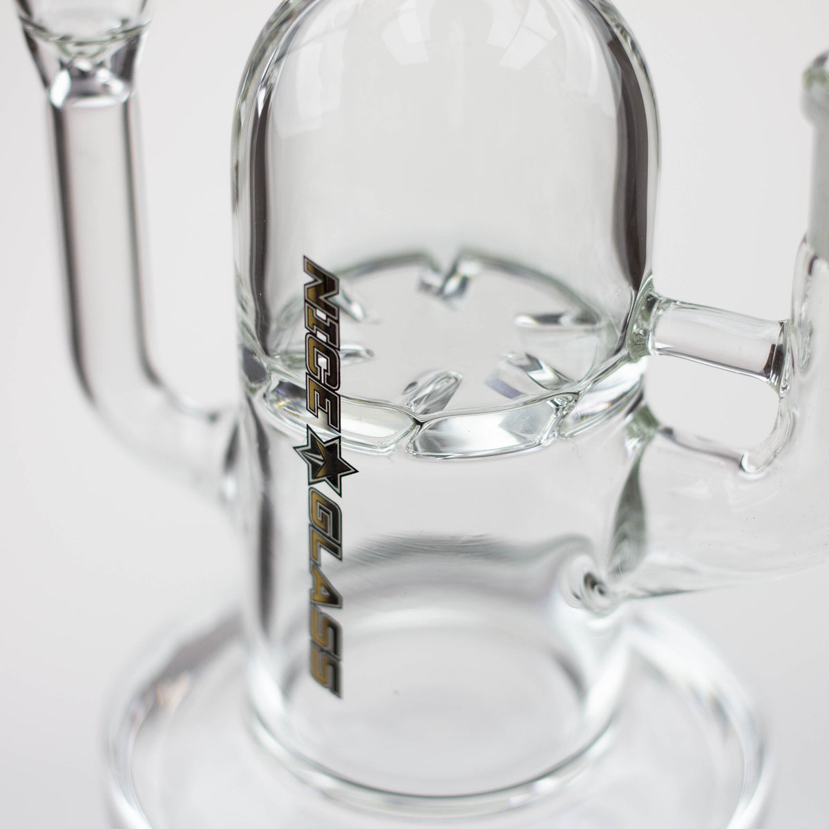 Close Up Body View of the Nice Glass 10 inch Cyclone Disc Perc Recycler Bong