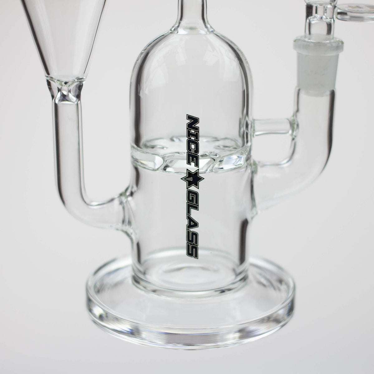 Base of the Nice Glass 10 inch Cyclone Disc Perc Recycler Bong