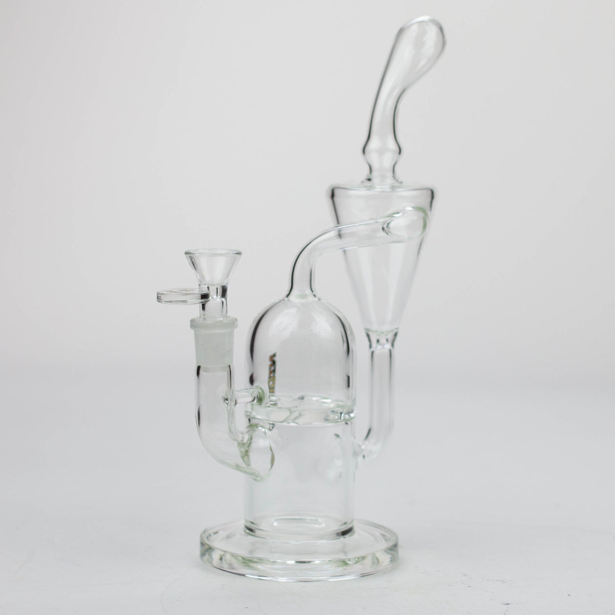 Side View of the Nice Glass 10 inch Cyclone Disc Perc Recycler Bong