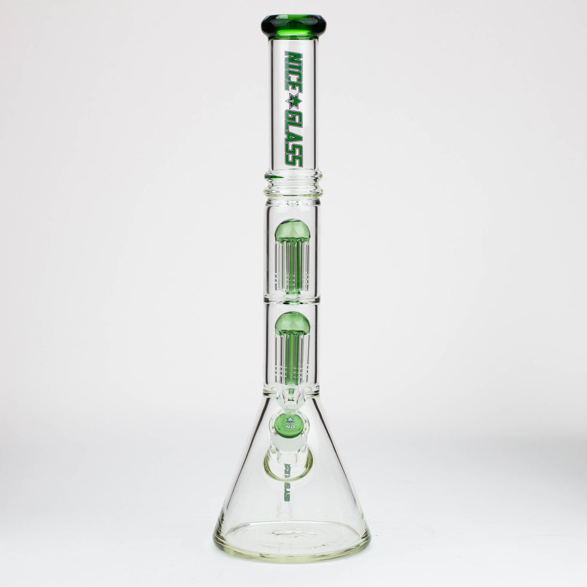 Front View of the Nice Glass  Dual 6-Arm Tree Perc Bong