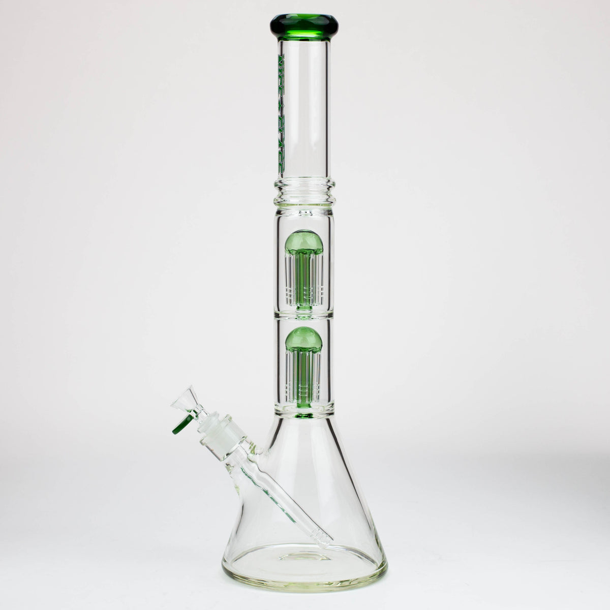 Side View of the NG  Dual 6-Arm Tree Perc Bong in Green