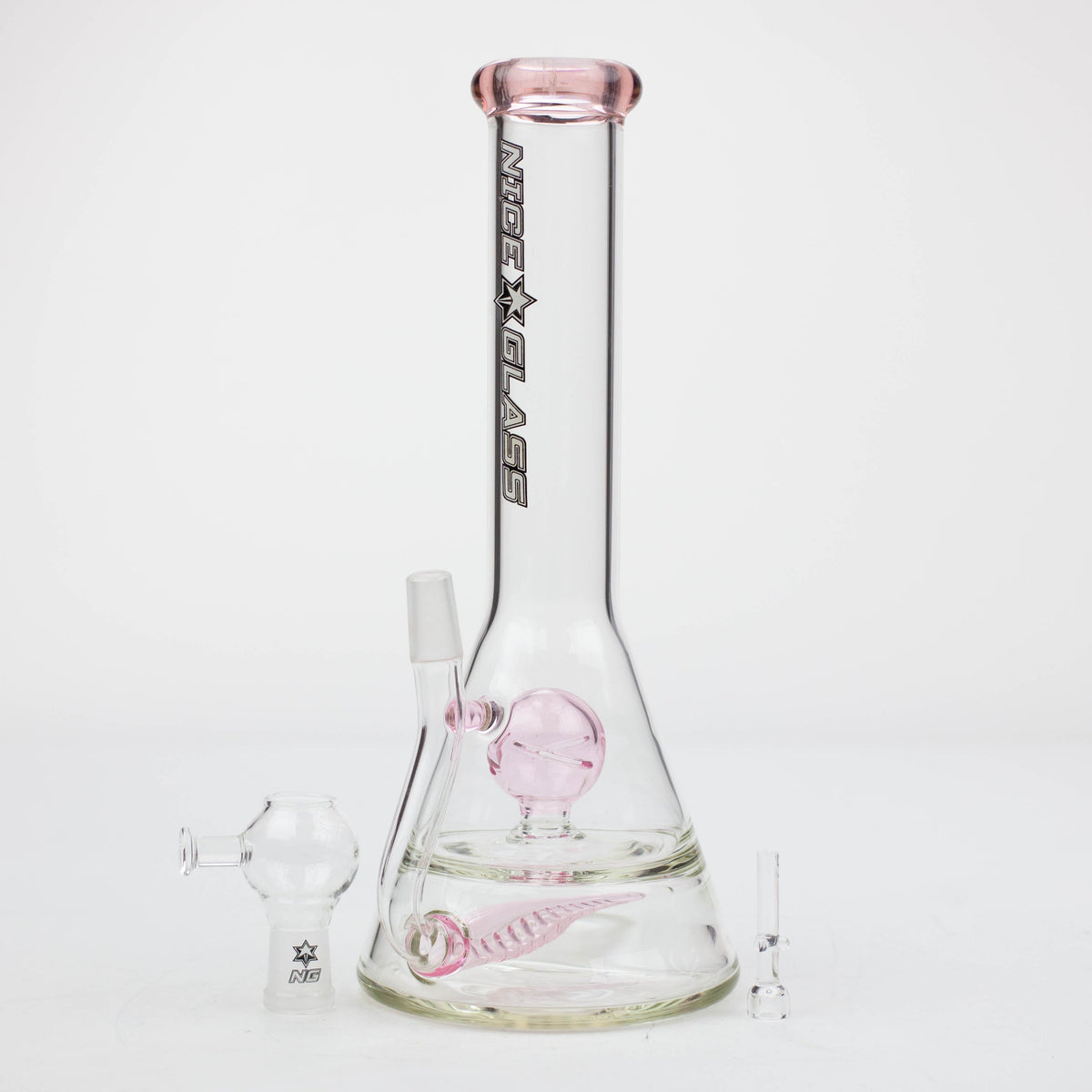 Nice Glass 11 inch Inline to Ball Dual Perc Dab Rig with Quartz Dome and Nail