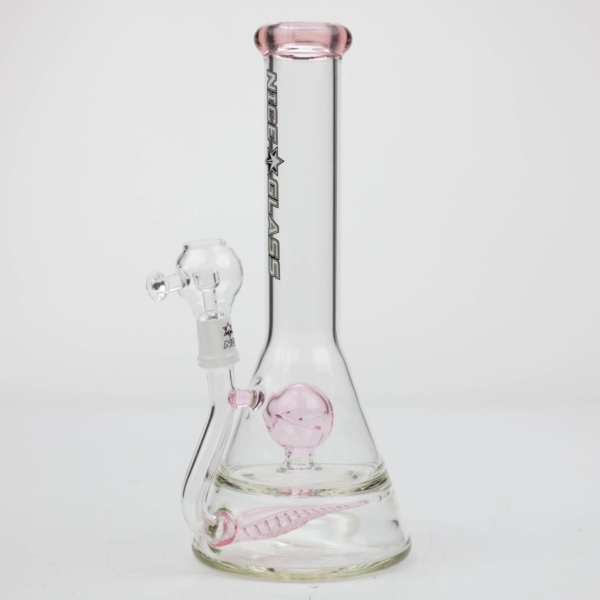 Nice Glass 11 inch Inline to Ball Dual Perc Dab Rig in Pink