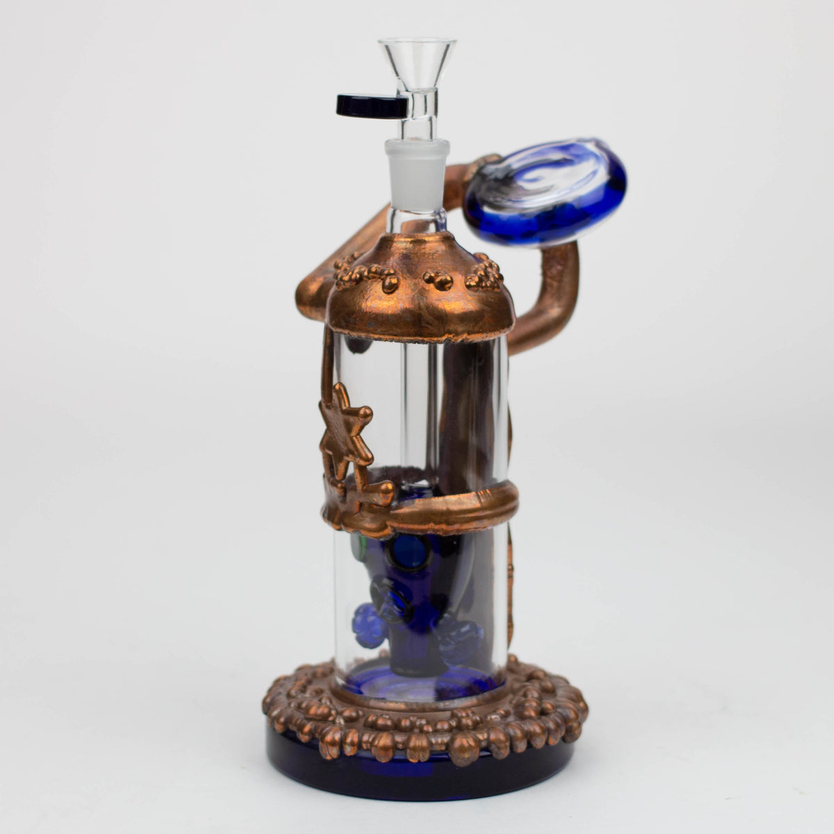 Nice Glass 9 inch Copper plated Gas Mask Perc Bubbler Bong in Blue