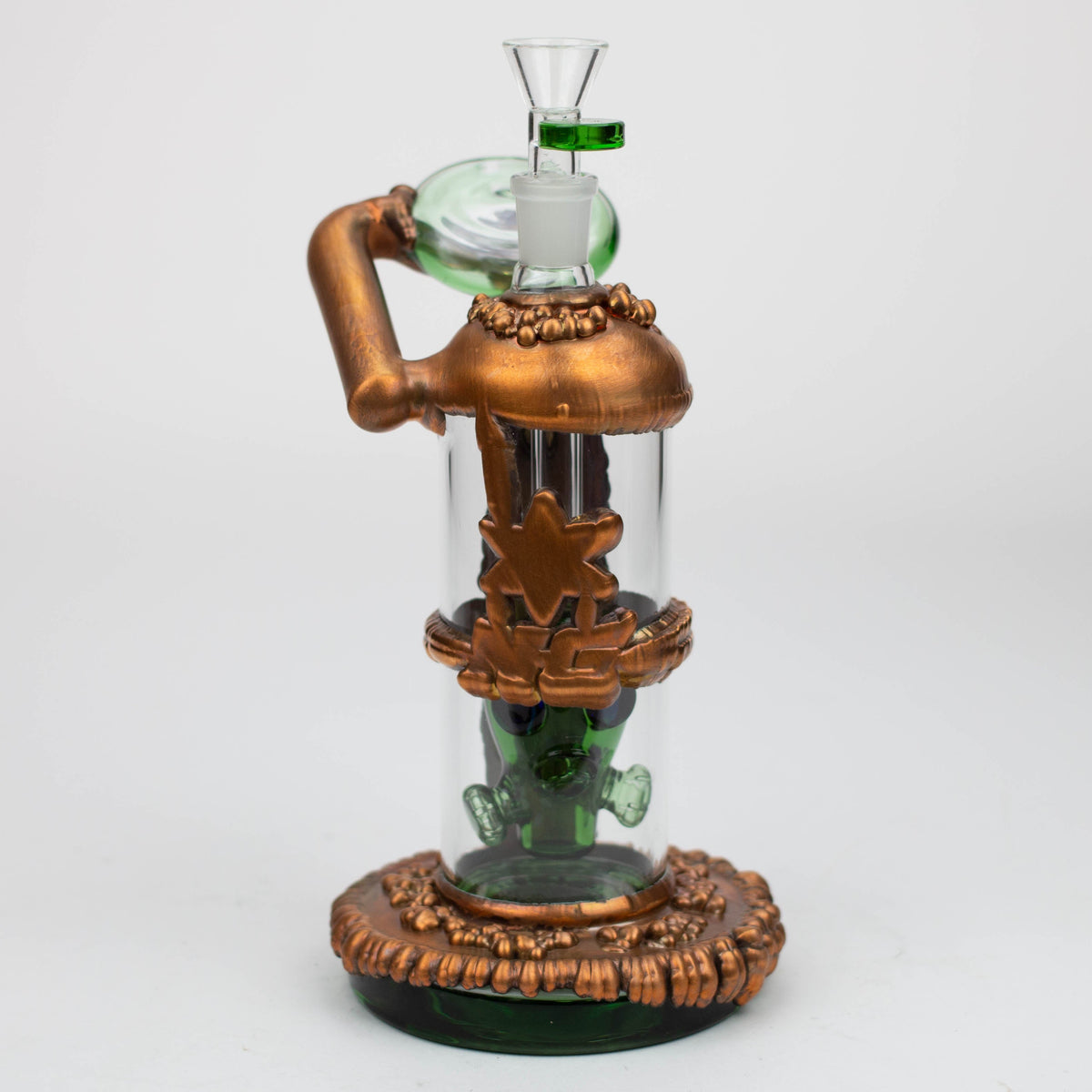 Front View of the Nice Glass 9 inch Copper plated Gas Mask Perc Bubbler Bong 