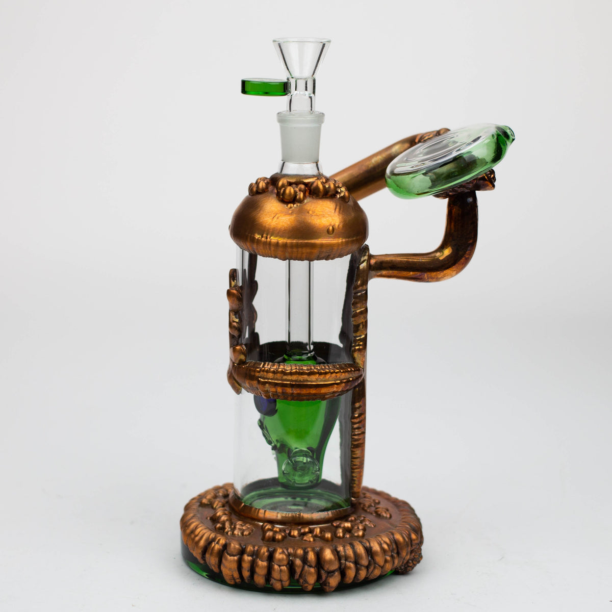 Side View of the Nice Glass 9 inch Copper plated Gas Mask Perc Bubbler Bong with bowl piece