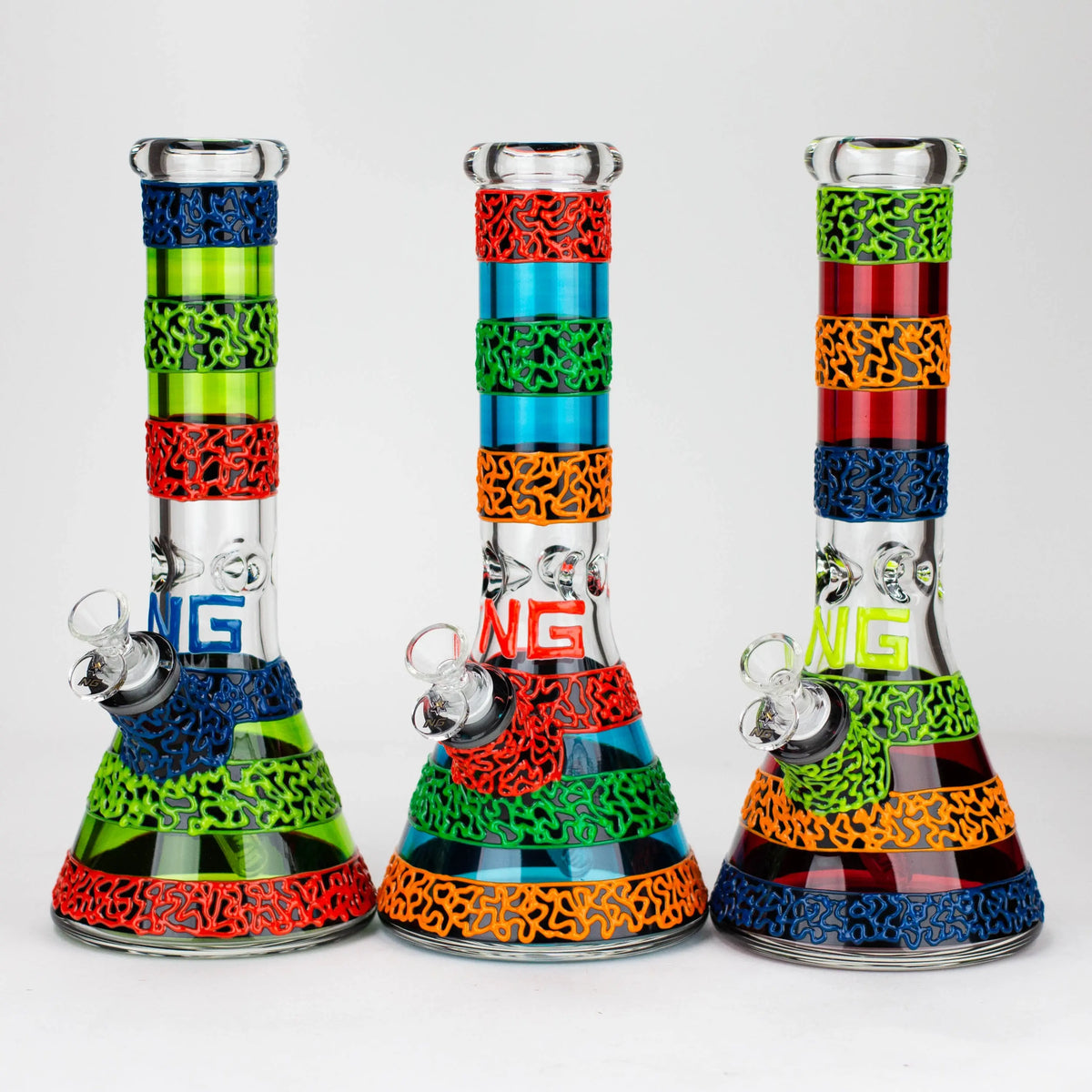 Three 13 inch Glow-In-The-Dark Beaker Bongs from Nice Glass