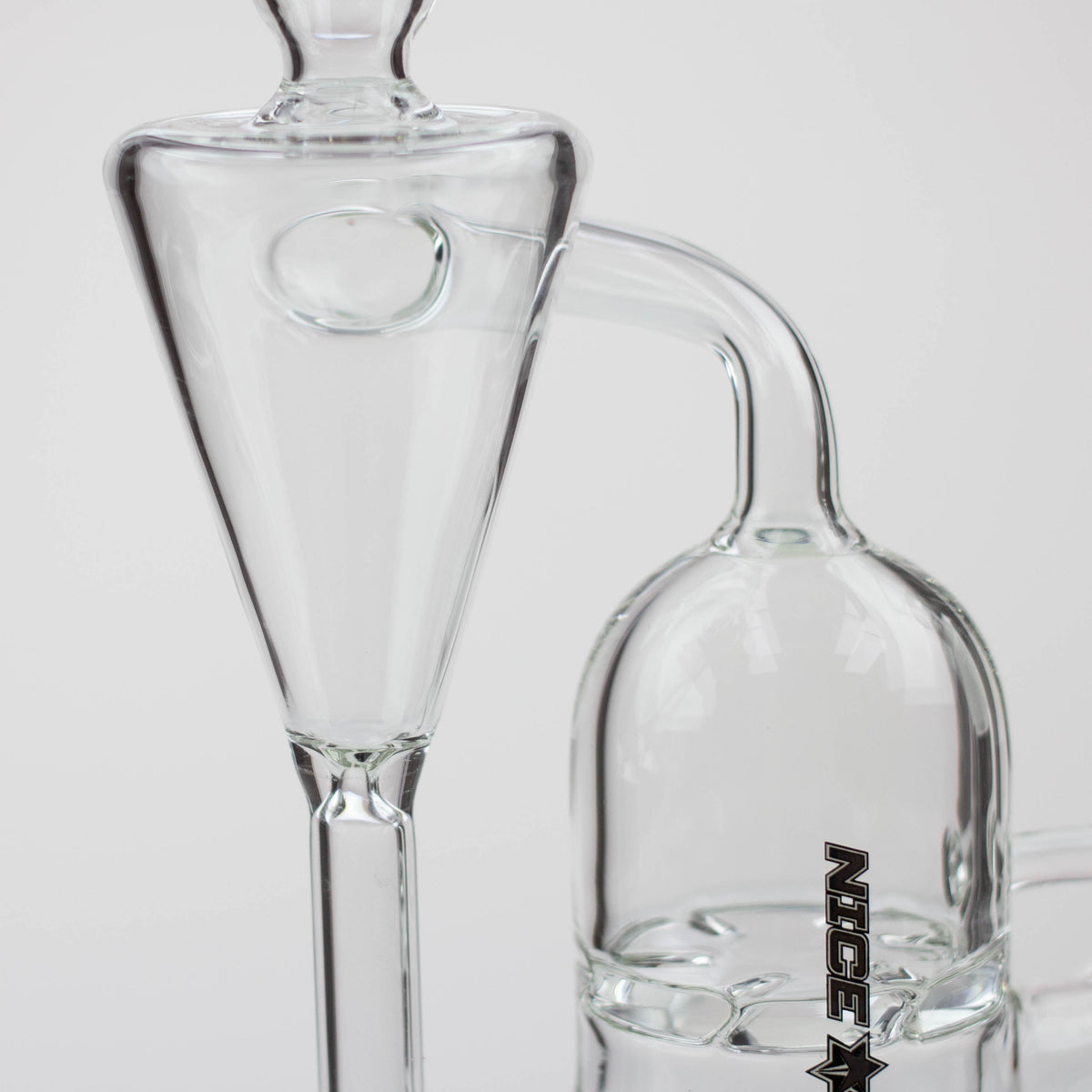 Inverted Cone Chamber on the Nice Glass 10 inch Recycler Bong with cyclone disc perc