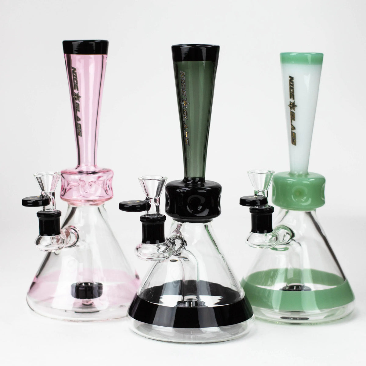 Three Nice Glass 10 inch Showerhead Perc Bubbler Bongs