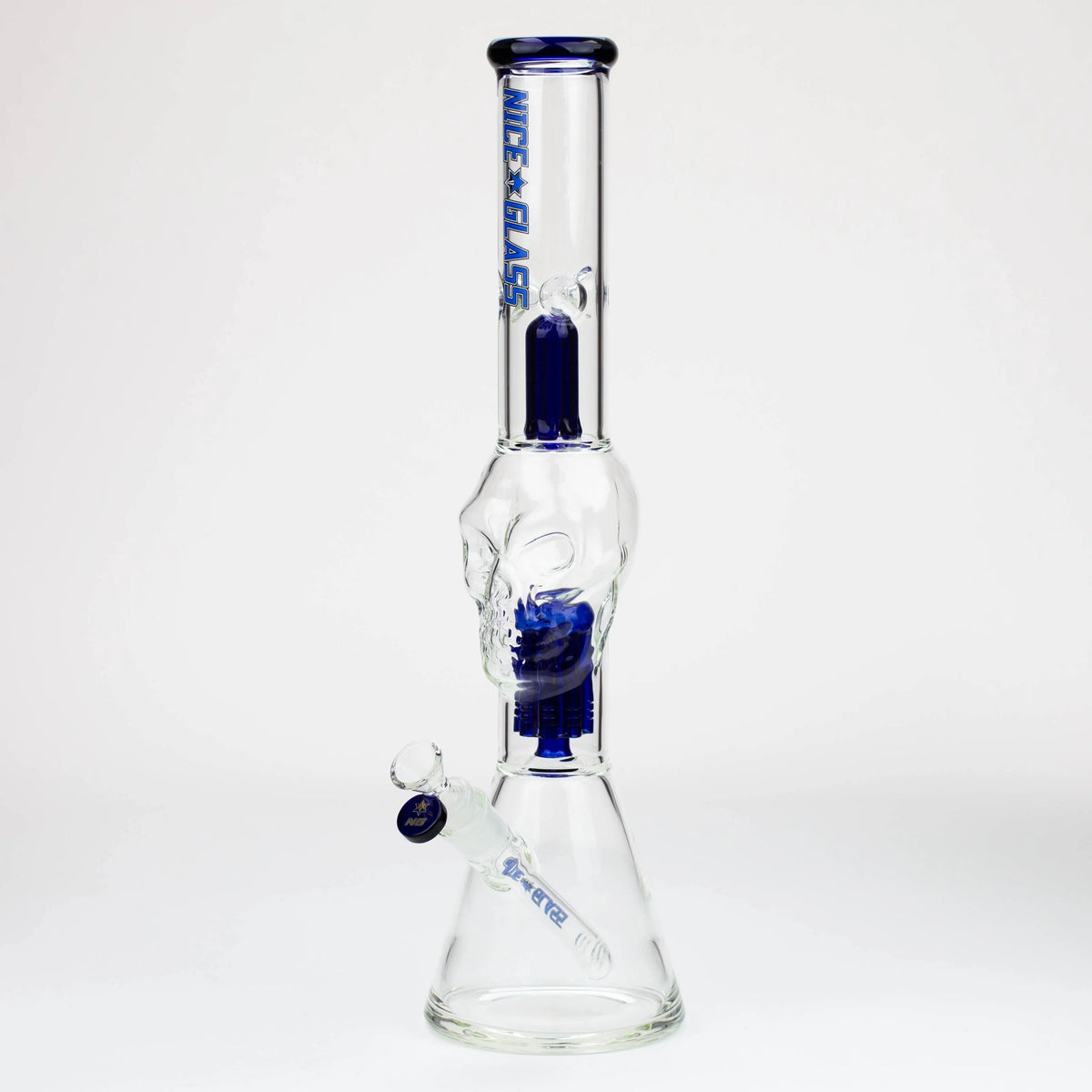 Nice Glass 19 inch Skull Head 6-Arm Tree Perc Bong in Blue