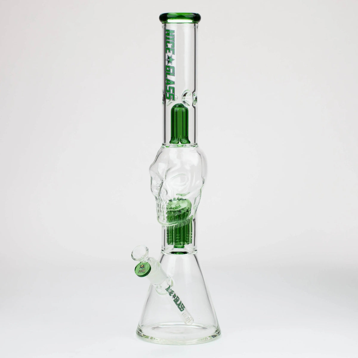 Nice Glass 19 inch Skull Head 6-Arm Tree Perc Bong in Green