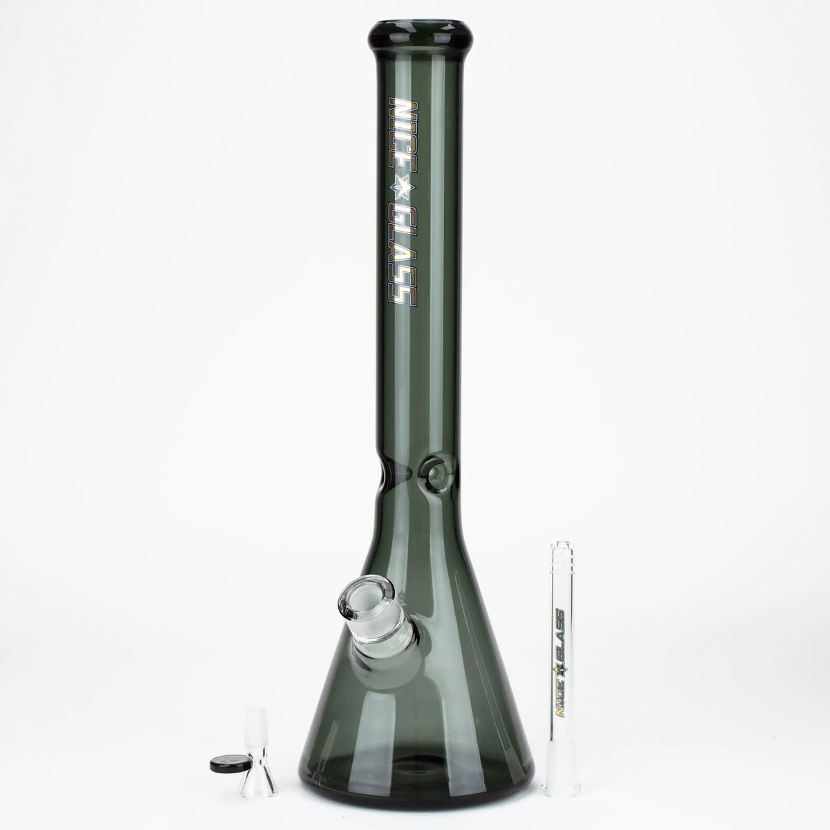 Black Beaker Bong by Nice Glass in 18 Inches with bowl piece and dowmstem