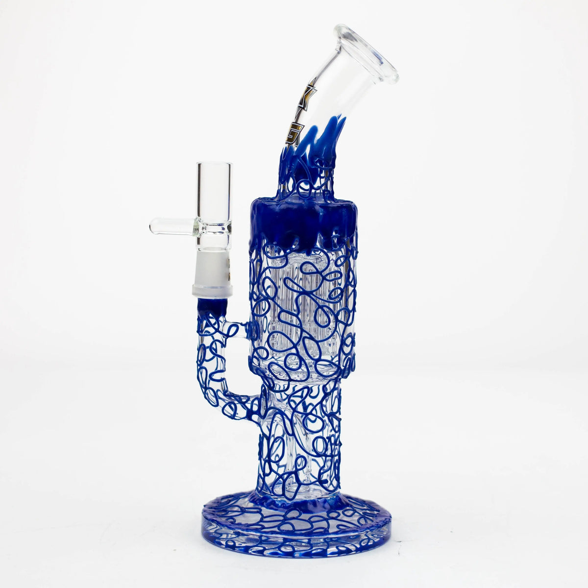 Side View of the blue Nice Glass 10 inch Tree Perc Bong