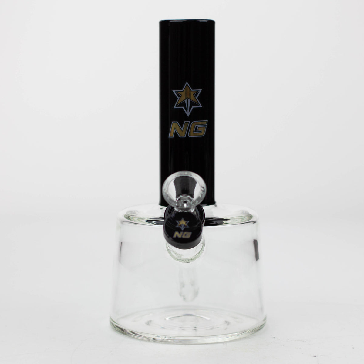 Front View of the black Nice Glass 8 inch Full Base Bubbler Bong 