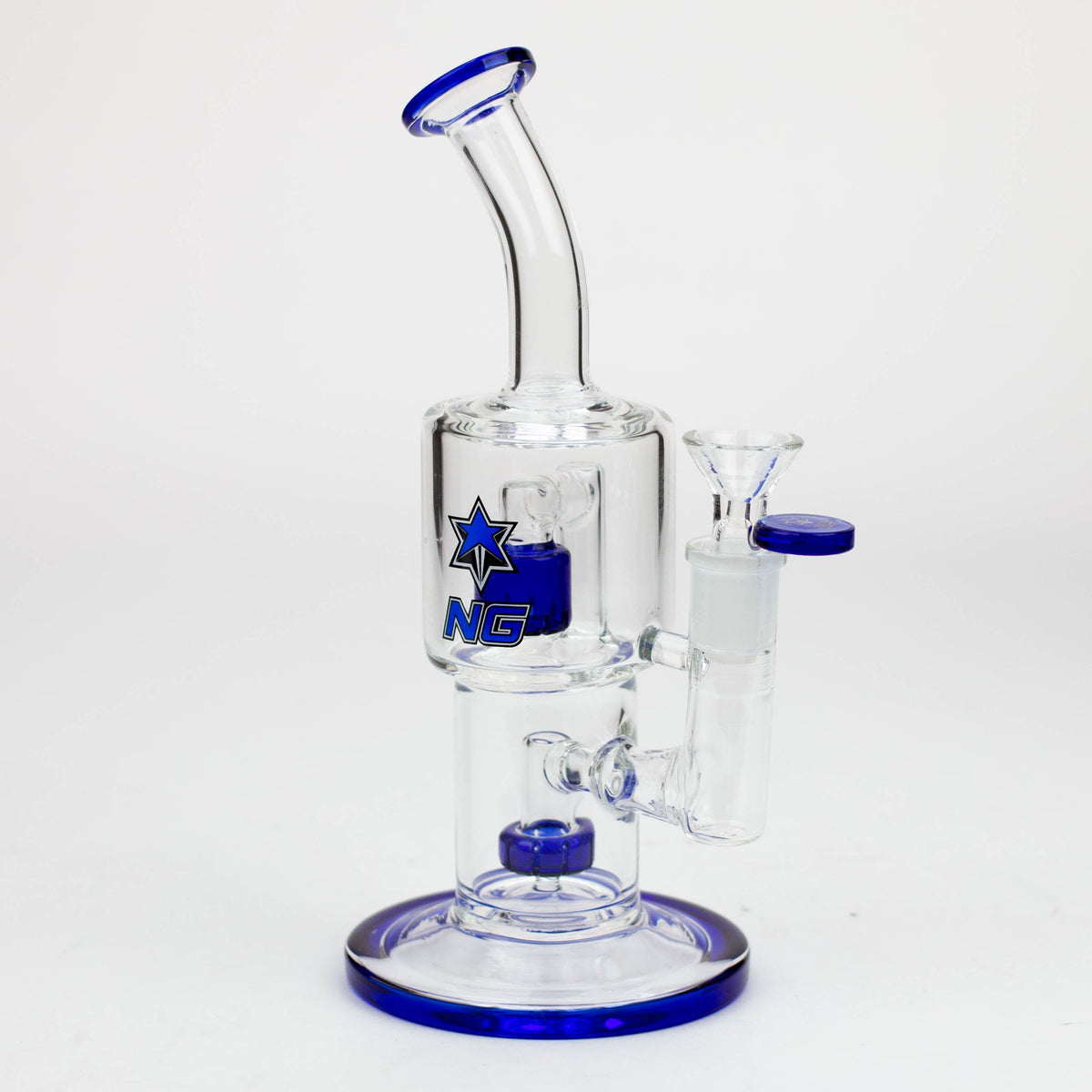 Nice Glass Double Chamber Blue Bubbler Bong with Dual Percolators 