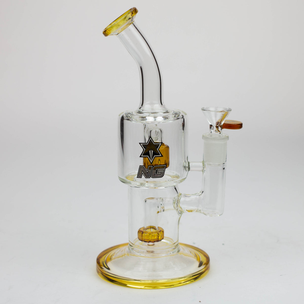 Side View of the Nice Glass Double Chamber Perc Bubbler Bong in Gold