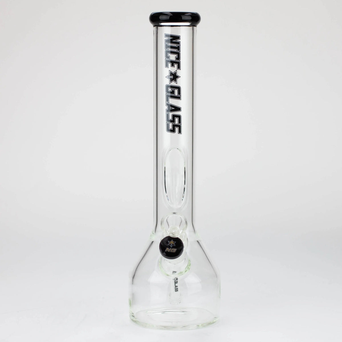 Front View of the black Nice Glass 13 inch Elbow Ice Bong