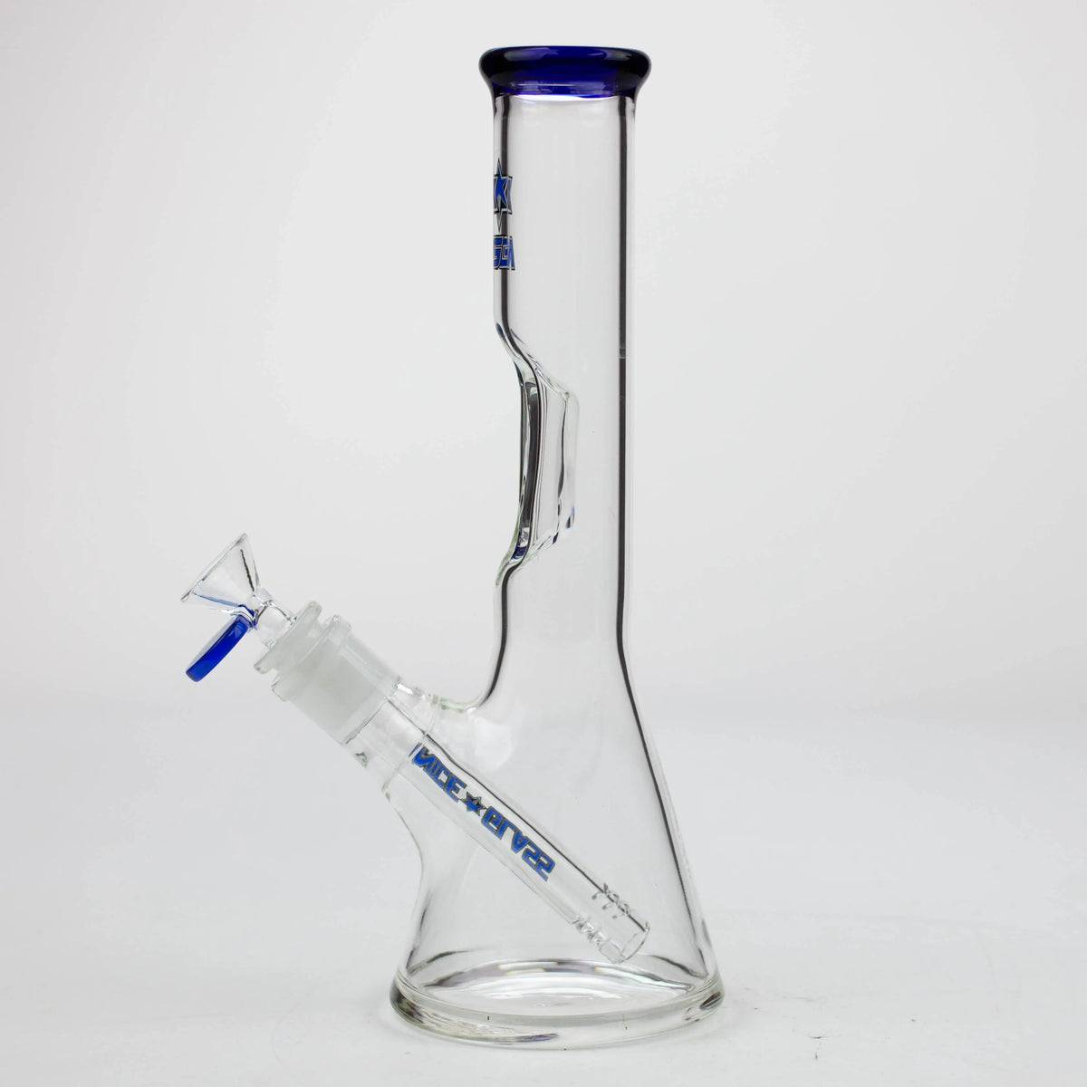 Side View of the Nice Glass Elbow Ice Beaker Bong in Blue