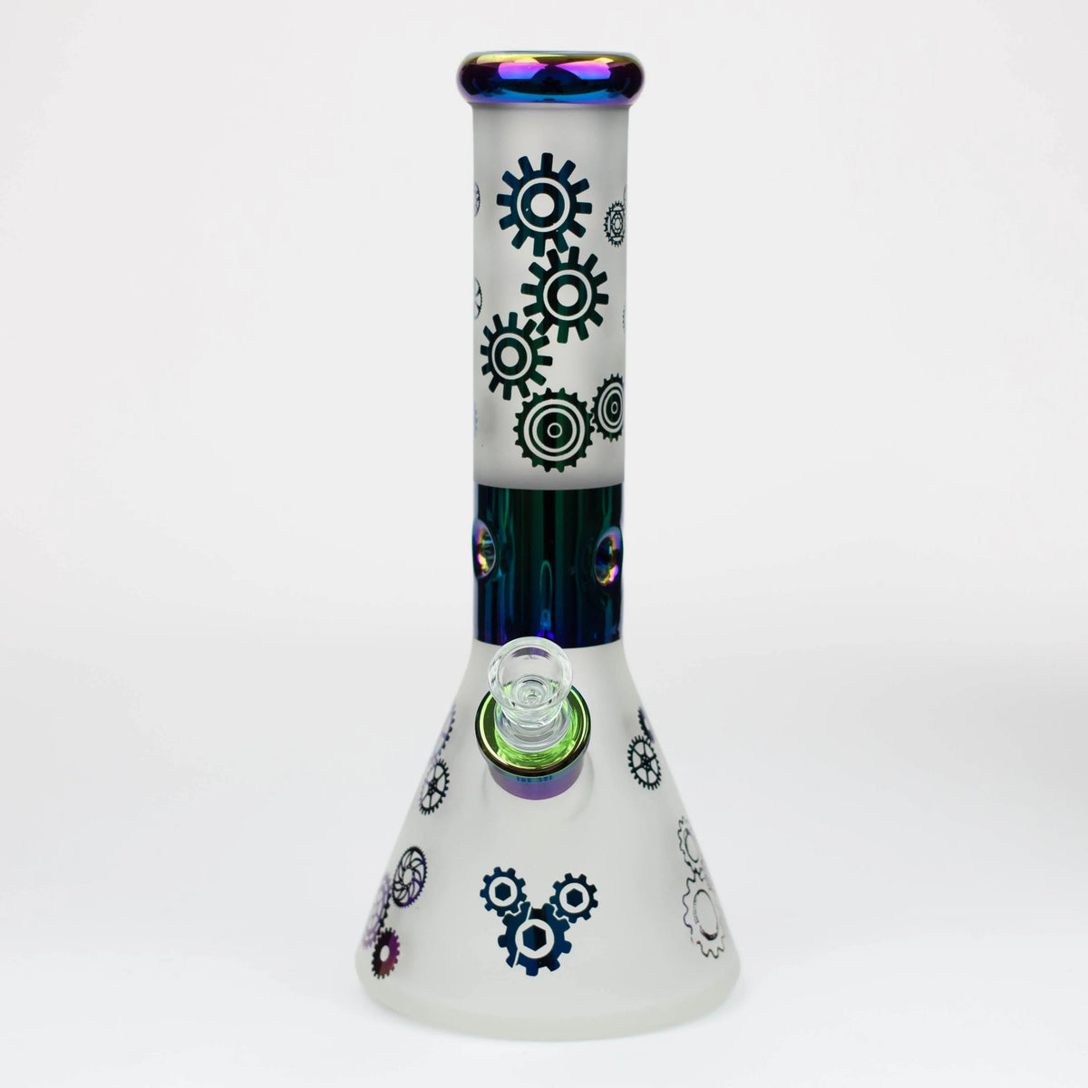 Front View of the pheonix star 12.5 Inch Electroplated Glass Bong with Gear Design